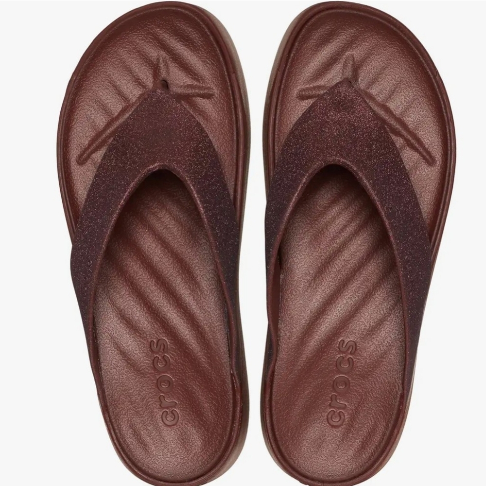 Crocs Women's Getaway Platform Glitter Flip In Dark Clay Size 9 - Picture 3 of 14